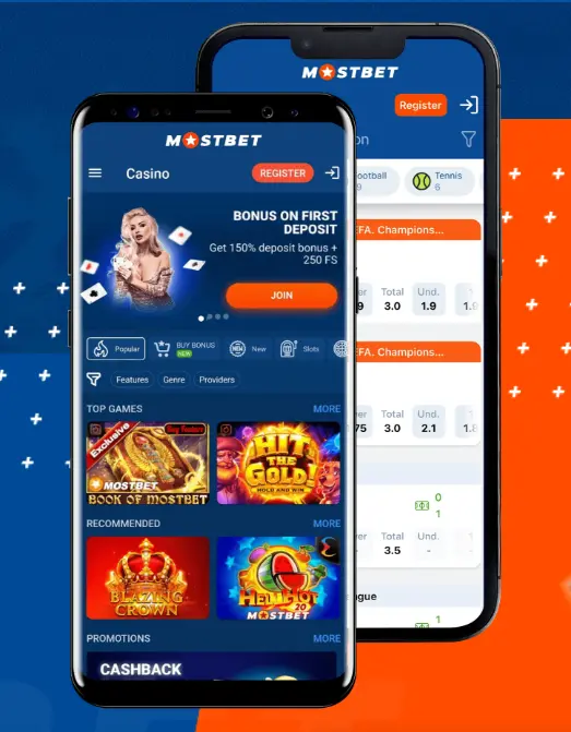 Promo banner mobilní aplikace Mostbet s odkazem ke stažení pro Android